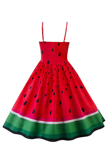 Red Watermelon Printed Vintage 1950s Dress